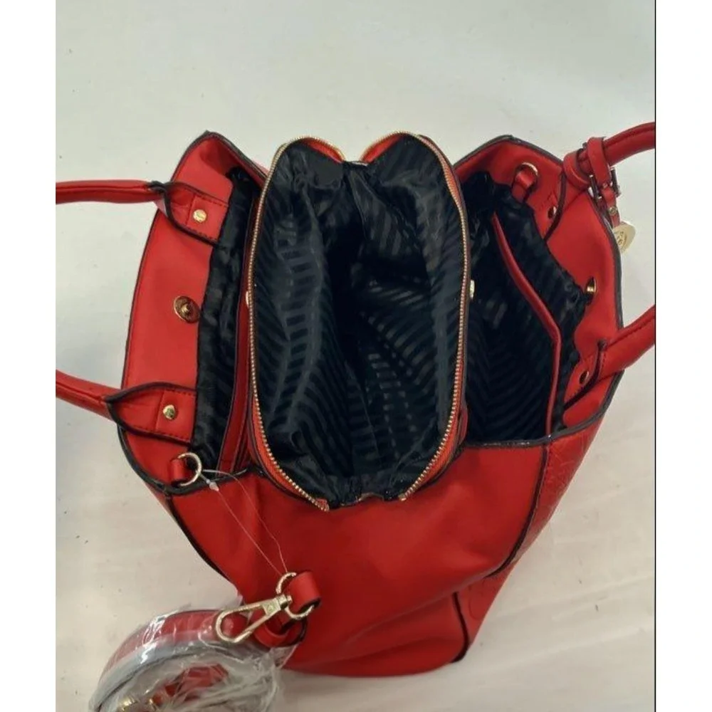 CHRISTIAN LACROIX Embossed Logo Satchel Red Convertible Shoulder Bag